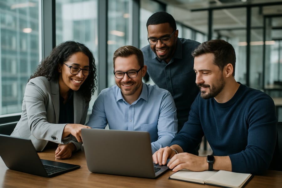 Professional IT consultants collaborating in a modern office